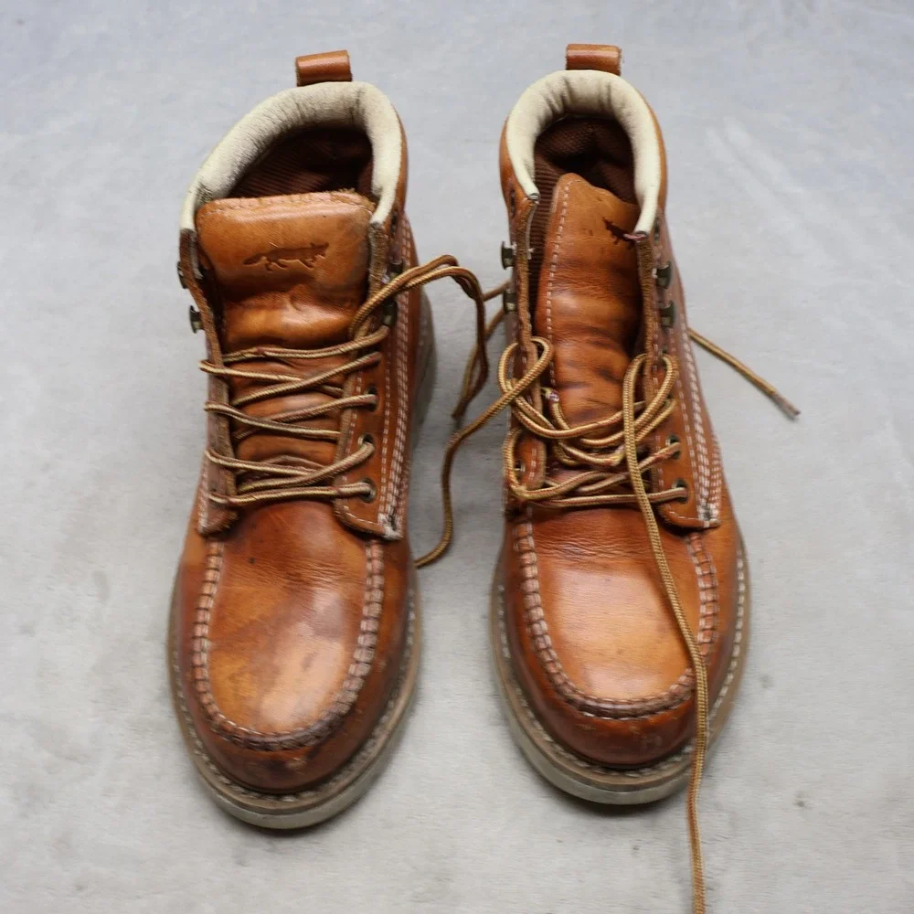 Golden Fox Mens 7 Work Boots Brown Leather Moc Steel Toe Lace-Up Rugged 6